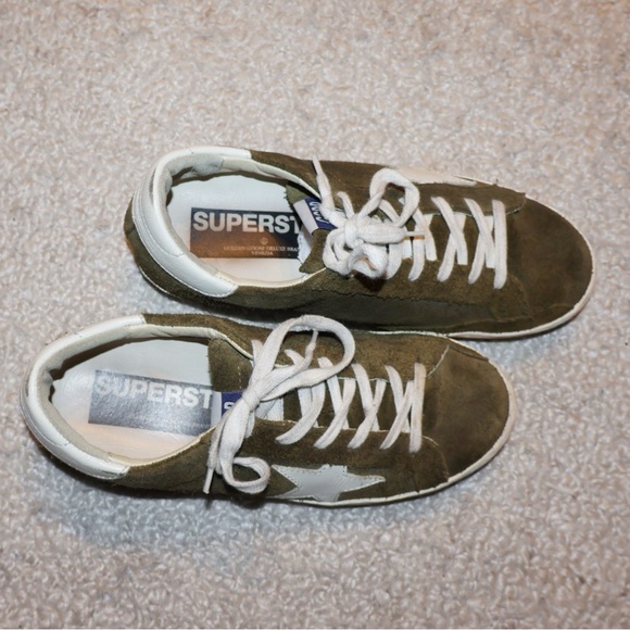 Golden Goose Superstar Sneaker in Olive Green Suede & White Star - Picture 3 of 9